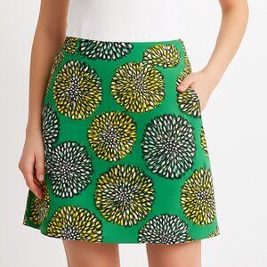 Boden Skirt Womens 6 Cotton Floral A Line Green Knee Length Pockets Zip Back